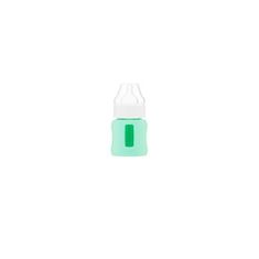 Kojenecká lahev skleněná 120 ml široká silikonový obal zelená mátová