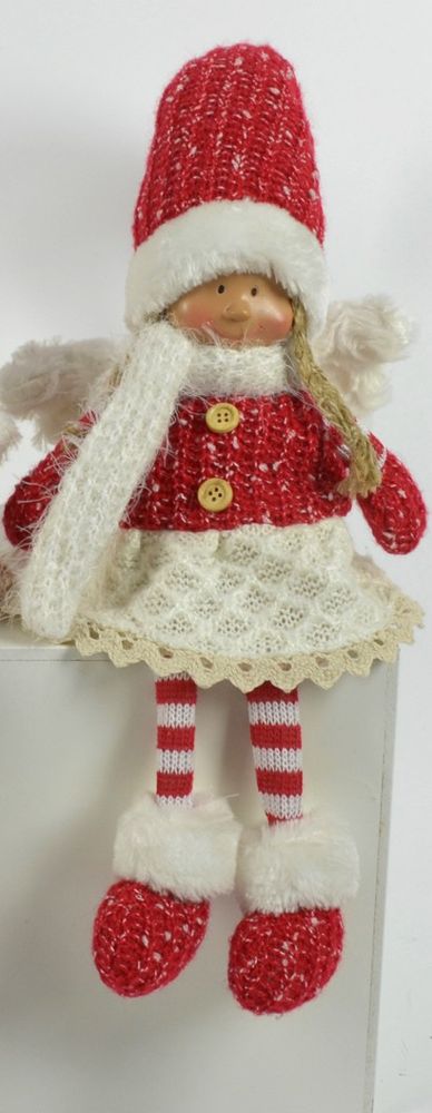 DUE ESSE Vánoční pletená dekorace sedící holčička s křídly, 55 cm