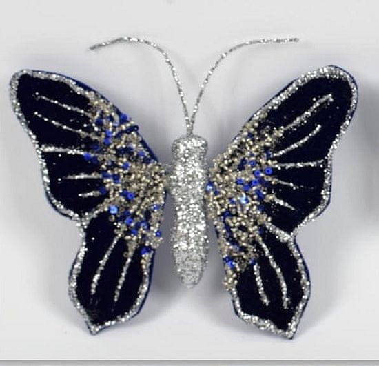 DUE ESSE Motýl se sponou, modro-stříbrný, 16 x 12 cm