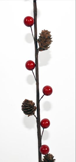 DUE ESSE Vánoční větvička se šiškami a jeřabinami, 90 cm