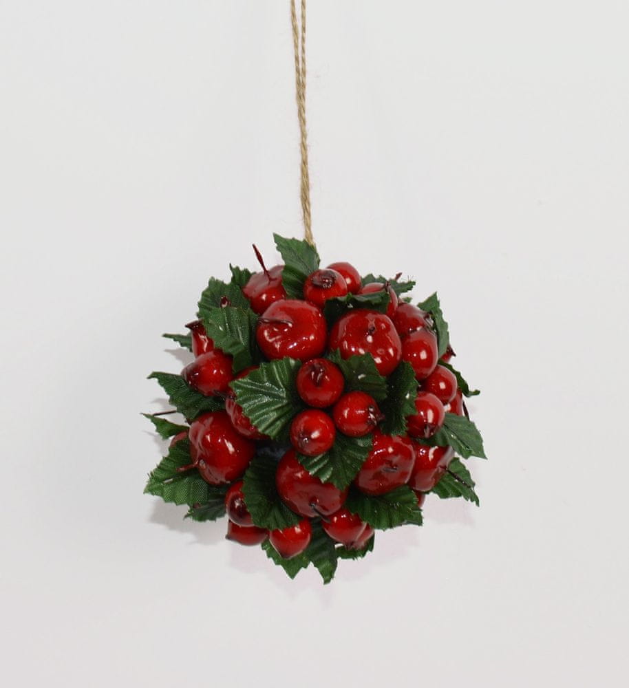 DUE ESSE Vánoční závěsná koule z jeřabin a zelených lístků, Ø 10 cm