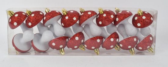 DUE ESSE Set 16 ks vánočních ozdob - muchomůrky, 7 cm, červená/bílá - rozbaleno
