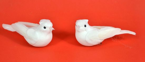 DUE ESSE Set dvou bílých ptáčků s klipsem, 12 cm
