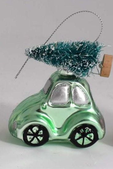 DUE ESSE Vánoční ozdoba auto se stromkem, zelená, výška 8 cm