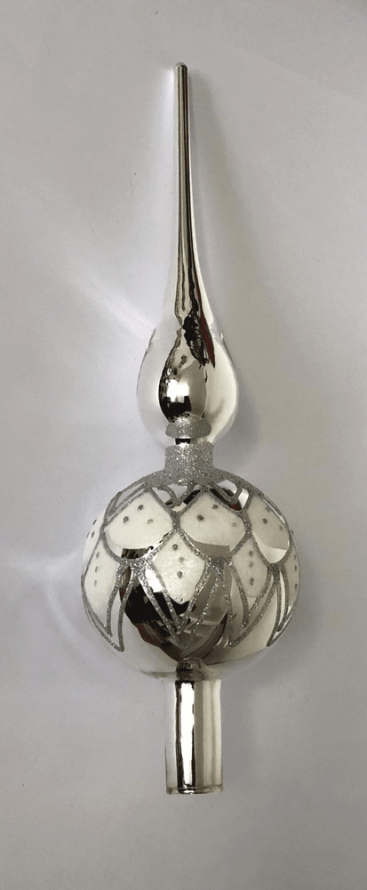 DUE ESSE Vánoční skleněná ozdoba - špička, stříbrná, 33 cm