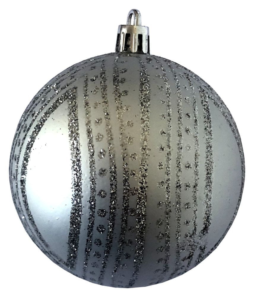 DUE ESSE Sada 6 vánočních koulí, modrá/stříbrná se stříbrným motivem, Ø 8 cm