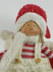 DUE ESSE Vánoční pletená dekorace sedící kluk s křídly, 55 cm