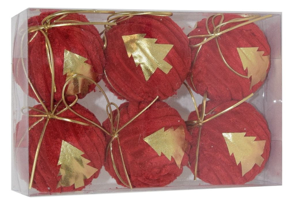 DUE ESSE Set 6 ks vánočních ozdob Ø 8 cm, textilní, červené
