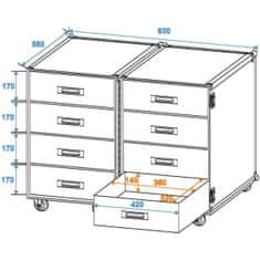 Roadinger DD-2, univerzální dvojitá skříň se zásuvkami a kolečky