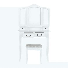 KONDELA Toaletní stolek s taburetem, bílá/stříbrná, REGINA NEW