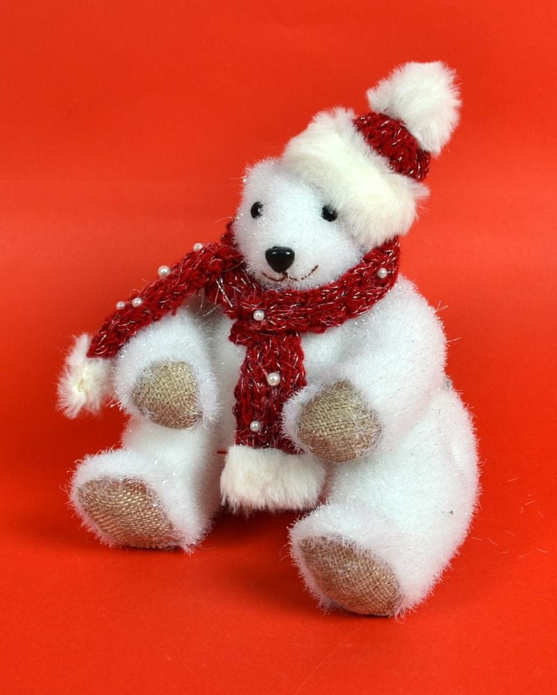 DUE ESSE Vánoční dekorace lední medvěd 16 cm, červená šála
