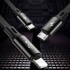 BASEUS Golden Loop 3in1 USB kabel - micro USB / Lightning / USB-C 35-120cm, černý