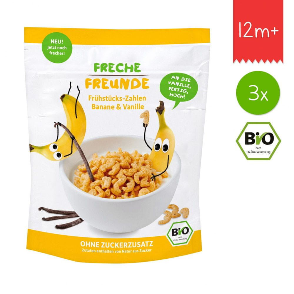 Levně Freche Freunde BIO Cereálie - Křupavá čísla - Banán a vanilka (3x 125 g)