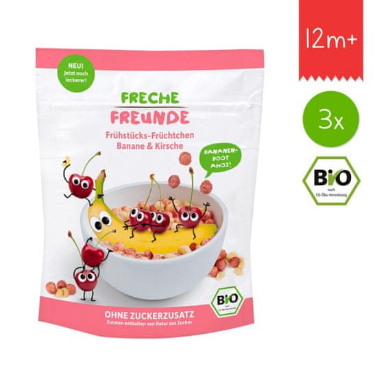 Freche Freunde BIO Cereálie - křupavé kousky - Banán a třešeň (3x 125 g)