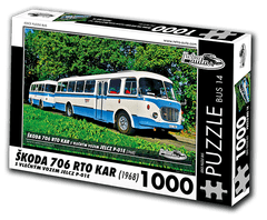 RETRO-AUTA© Puzzle BUS 14 - ŠKODA 706 RTO KAR s vlečným vozem Jelcz P-01E (1968) 1000 dílků