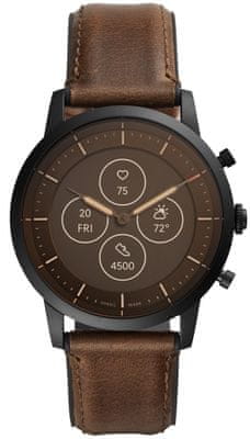 Chytré hybridní hodinky Fossil FTW7008, měření tepu, vodotěsné, dlouhá výdrž baterie, hudební přehrávač, notifikace, luxusní, elegantní, stylové, kožený řemínek