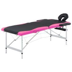 shumee VidaXL skládací masážní stůl 2zónový hliník černá a růžová
