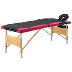 shumee vidaXL skládací masážní stůl, 3zónový, dřevěný, černý a růžový