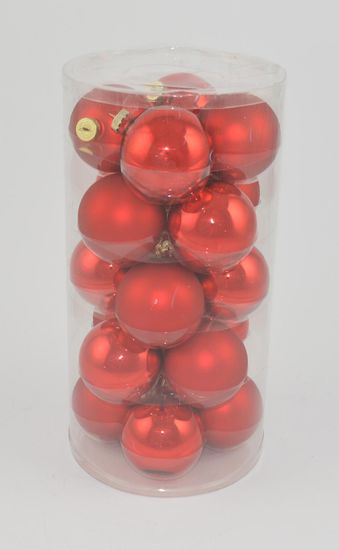 DUE ESSE Set 20 ks vánočních skleněných červených ozdob koule Ø 8 cm, lesk/mat