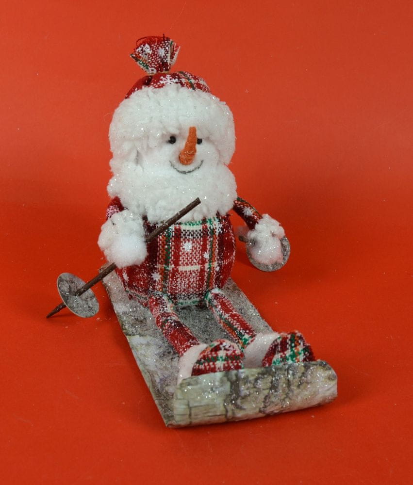 DUE ESSE Vánoční dekorace sněhulák na saních 18 cm, typ 1