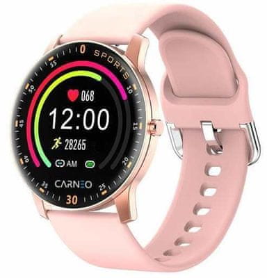 Dámské chytré hodinky Carneo Gear+ platinum woman, sledování tepu, kalorií, vzdáleností, kroků, spánku, zóny srdeční činnosti, menstruační kalendář, tep, krevní tlak