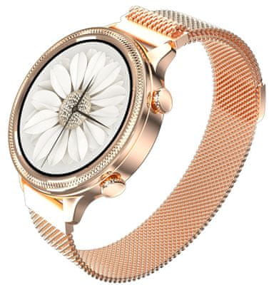 Chytré hodinky pro ženy Carneo Gear+ Deluxe, sledování tepu, kalorií, stresu, vzdáleností, kroků, spánku, vodotěsné, dlouhá výdrž, luxusní design, kovový řemínek