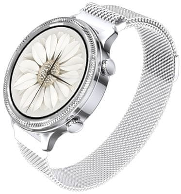 Chytré hodinky pro ženy Carneo Gear+ Deluxe, sledování tepu, kalorií, stresu, vzdáleností, kroků, spánku, vodotěsné, dlouhá výdrž, luxusní design, kovový řemínek