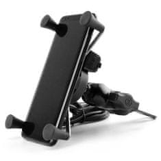 YSHOP hliníkový držák telefonu s USB nabíječkou - pro velké úhlopříčky