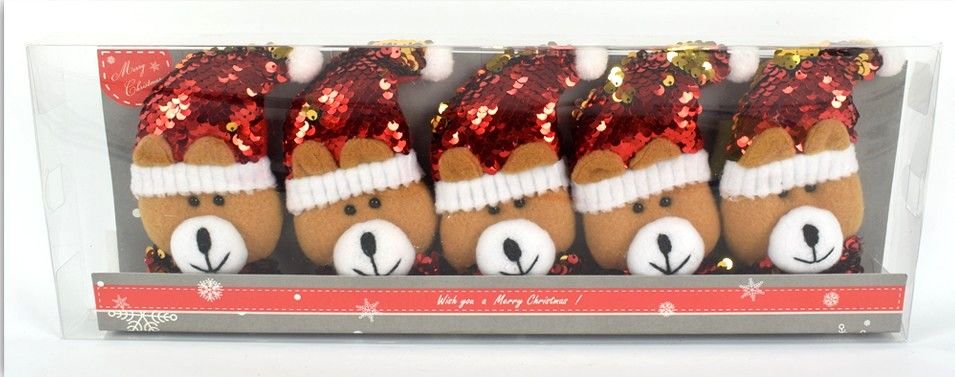 DUE ESSE Set 5 ks vánočních závěsných flitrových ozdob medvídka