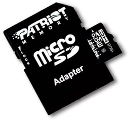 Paměťová karta Patriot microSDHC 16GB Class 10 + adaptér (PSF16GMCSDHC10) 16gb