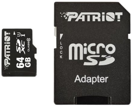 Paměťová karta Patriot microSDXC 64GB Class 10 + adaptér (PSF64GMCSDXC10) 64gb