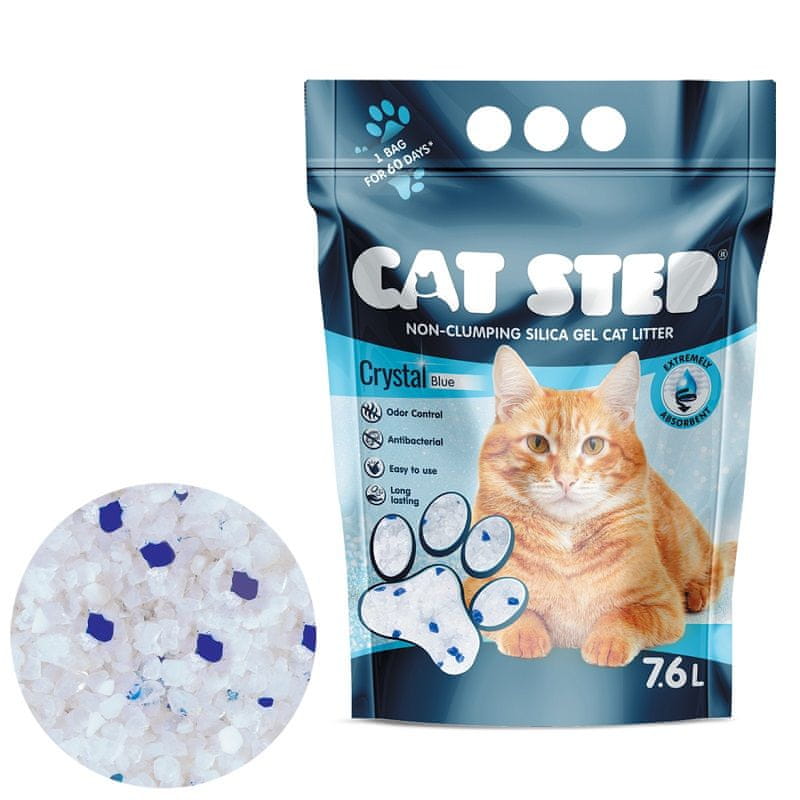 Levně CAT STEP Crystal Blue silikátové stelivo 3,34 kg / 7,6 L