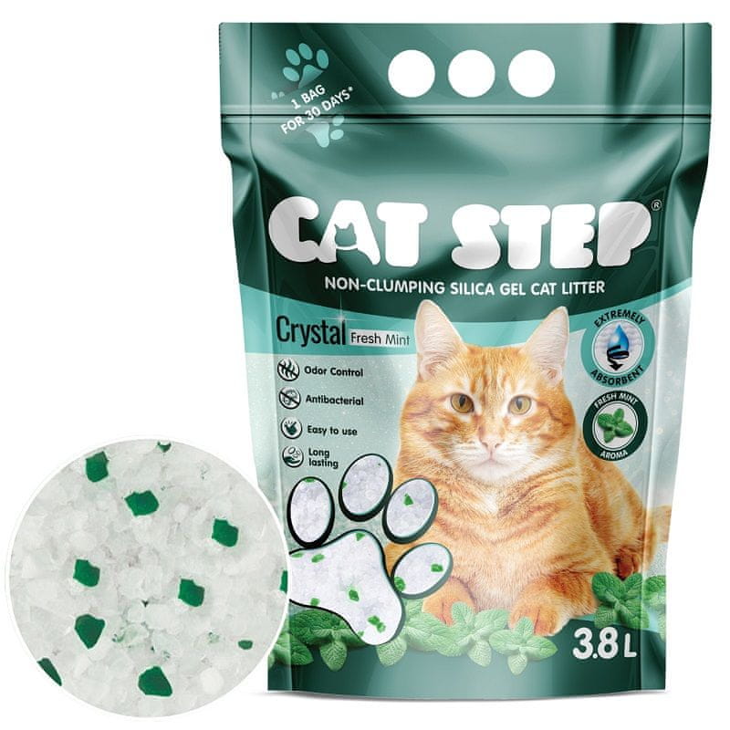 Levně CAT STEP Crystal Fresh Mint silikátové stelivo 1,67 kg / 3,8 L