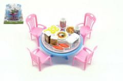 Teddies  Stůl a židle s doplňky plast 12cm asst 3 barvy v blistru