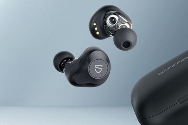 modern fülhallgatók soundpeats truengine plug-in töltődoboz 4 teljes töltéshez 6 órás üzemeltetéshez mikrofon a kihangosított hívásokhoz érintésvezérlés ipx4 víz- és verejtékállóság gyönyörűen tiszta hang automatikus párosítás a tokból való kivétel után