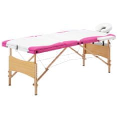Greatstore Skládací masážní stůl 3 zóny dřevěný bílý a růžový