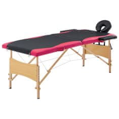 Greatstore Skládací masážní stůl 2 zóny dřevěný černý a růžový