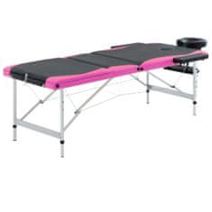 shumee vidaXL skládací masážní stůl, 3zónový, hliníkový, černý a růžový