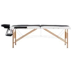 Vidaxl Skládací masážní stůl 2 zóny dřevěný černý a bílý