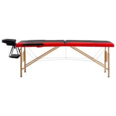 Greatstore Skládací masážní stůl 2 zóny dřevěný černý a červený