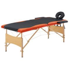 Greatstore Skládací masážní stůl 2 zóny dřevěný černý a oranžový