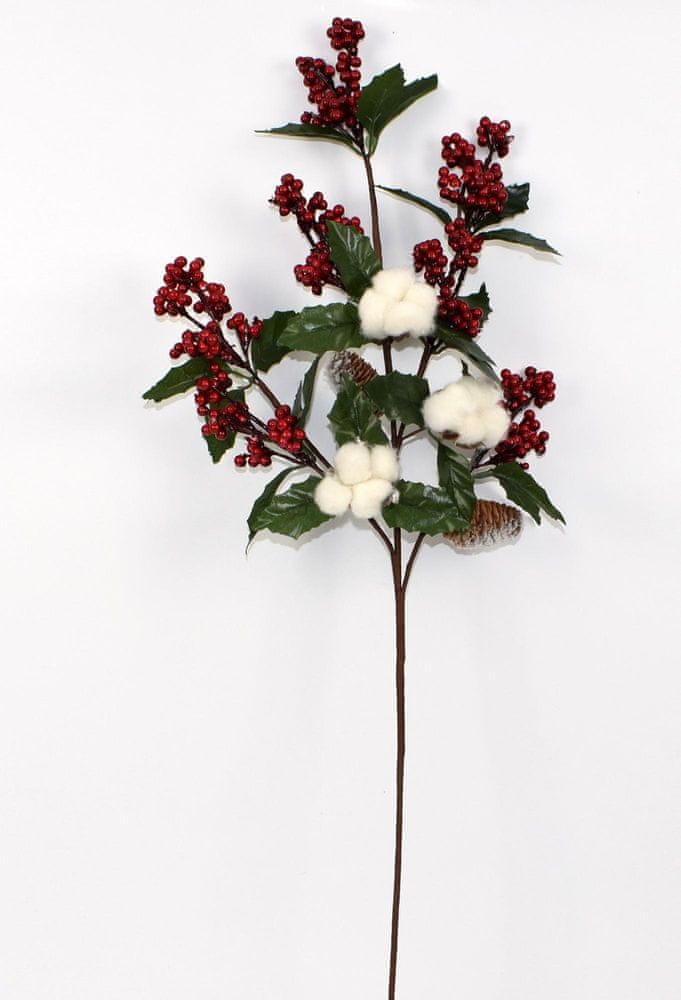 DUE ESSE Vánoční větvička s květy bavlny 80 cm