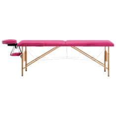 Greatstore Skládací masážní stůl 2 zóny dřevěný růžový