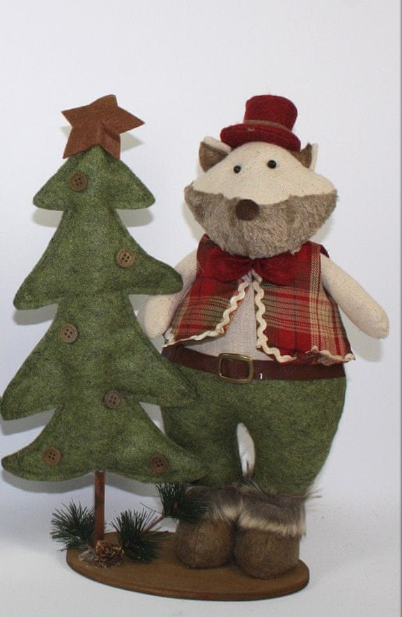 DUE ESSE Vánoční dekorace pan lišák v klobouku se stromečkem 40 cm