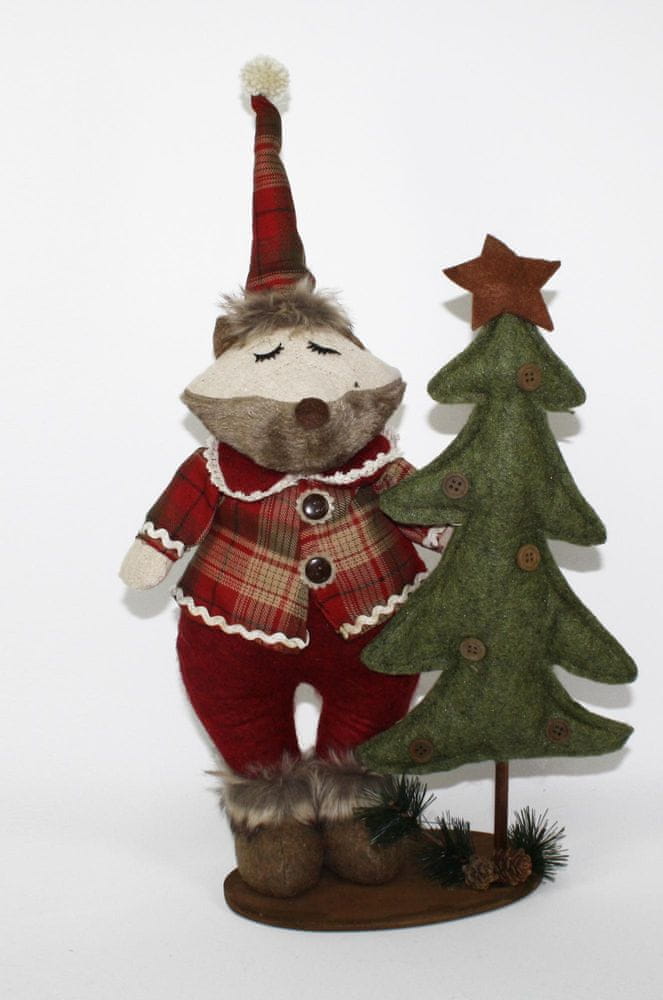 DUE ESSE Vánoční dekorace pan lišák v čepici se stromečkem 40 cm