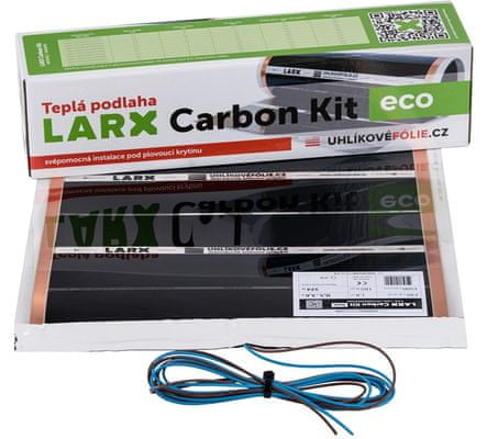 Topná podlahová uhlíková fólie LARX Carbon Kit eco podlahové topení, účinné, celoplošné, instalace svépomocí, domácí instalace pod skládanou nelepenou podlahovou krytinu, suchá instalace