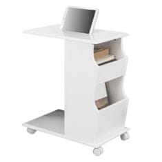 SoBuy FBT67-W Odkládací stolek se slotem pro iPad a 2 otevřené přihrádky, stůl na kolečkách