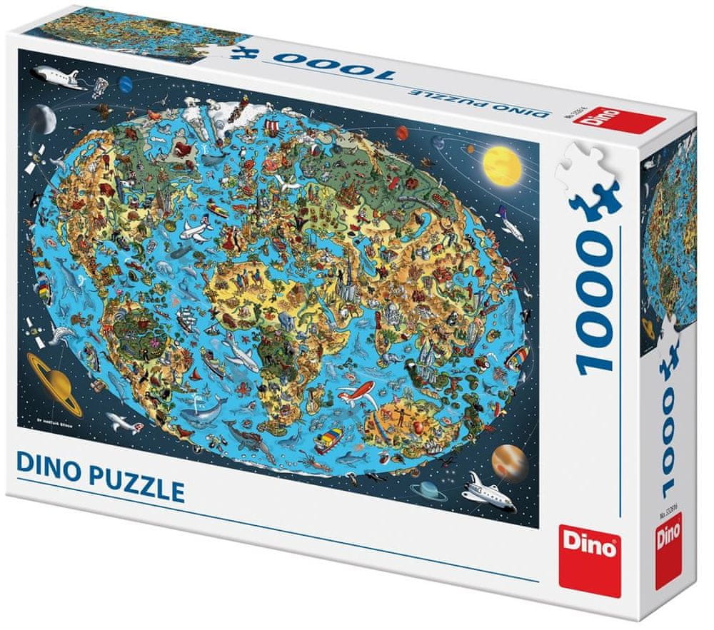 Dino Puzzle kreslená mapa světa 1000 dílků