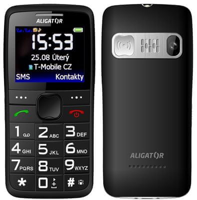 Aligator A675 Senior, mobil pro seniory, nabíjecí stojánek, velká tlačítka, obrázkové jednoduché menu, snadné ovládání