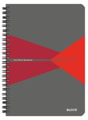 Leitz Blok "Office", šedo-červená, drátěná kroužková vazba, A5, čtverečkovaný, 90 listů, laminovaný povrch 44580025